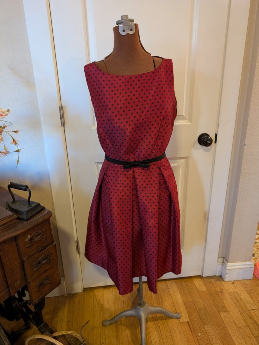 Danny and Nicole Red Polka Dot Dress with Black Bow Belt